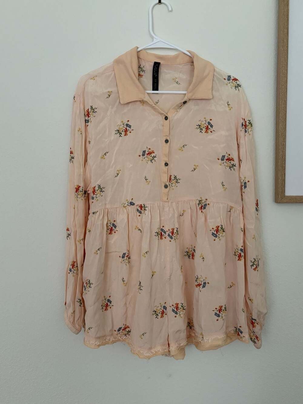 Out From Under Carina Babydoll Romper Size S Pink Floral Long Sleeve